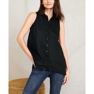 Garnett Hill Easy Linen Button-Down Tunic Tank Top Women’s Sz 4 Black